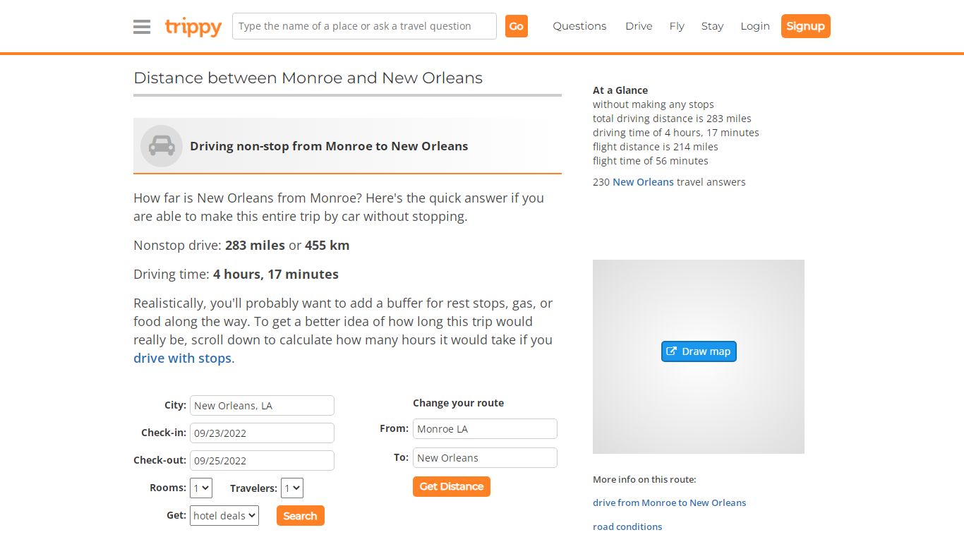 How far is New Orleans from Monroe - driving distance - Trippy